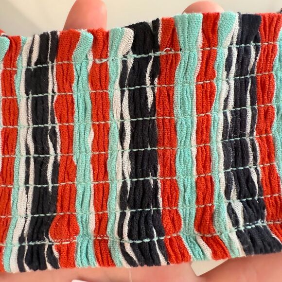 Out From Under Striped Bandeau Tie Top in Orange Turquoise Black & White S NWT - Picture 8 of 9